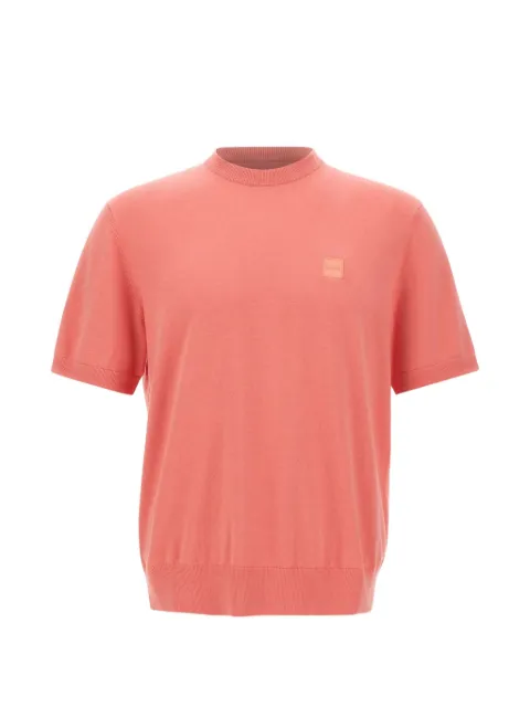 BOSS logo-patch short-sleeve sweater Pink 50561004