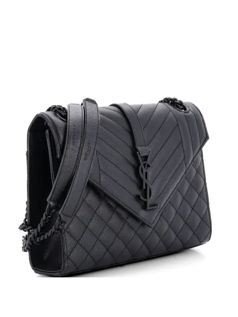 Saint Laurent Pre-Owned Classic Monogram Envelope Satchel Mixed Matelasse Leather Medium shoulder bag Black AK7SR4327TE9LAWG