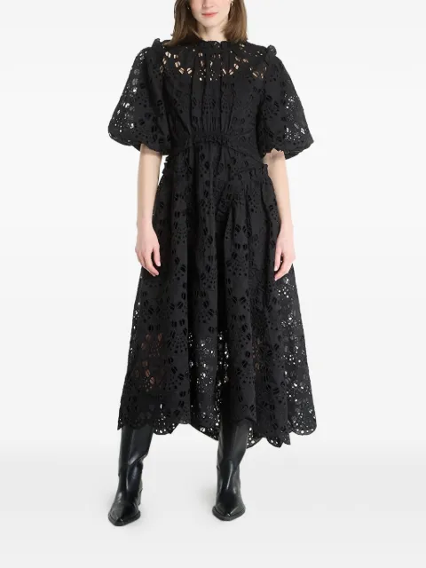 AllSaints Odette broderie-anglaise puff-sleeve midi dress Black W001DE