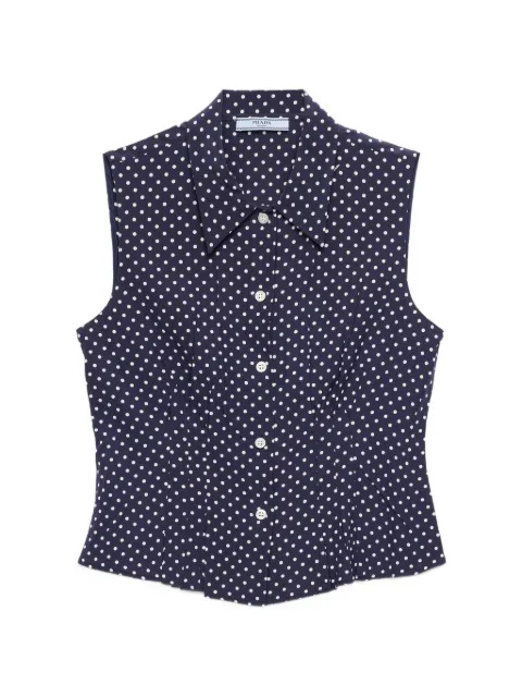 Prada sleeveless polka-dot marocain silk shirt Blue P499HXSOOO19ZN