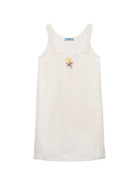 Prada embroidered slubbed fabric mini-dress Neutrals P3S59RSOOO122G