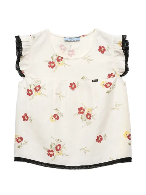 Prada linen top with floral motif Neutrals P926NSOOO1920