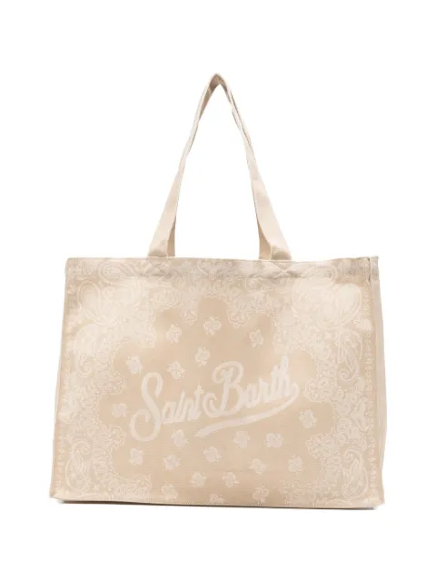 MC2 Saint Barth Essential paisley-print logo-script beach bag Neutrals EBAGN006