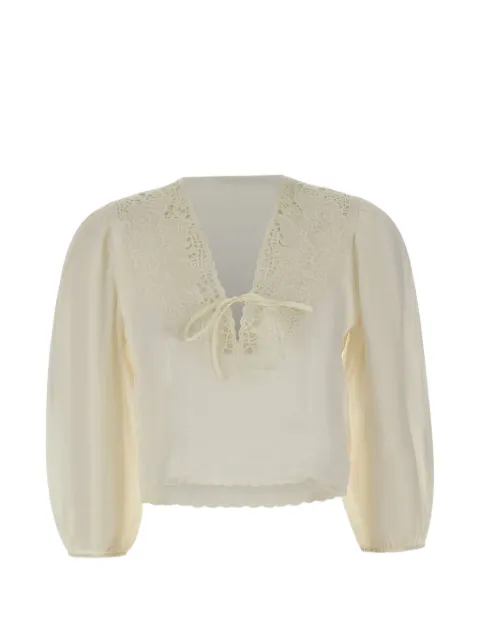 BOSS openwork-embroidered scalloped-hem blouse Neutrals 50556734