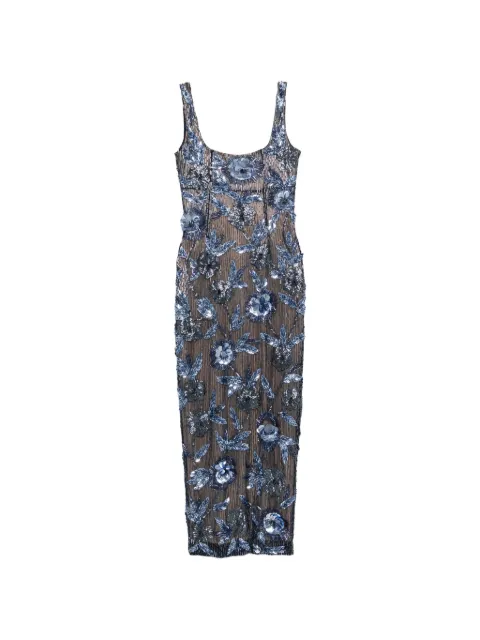 Rachel Gilbert Pierre embellished floral-appliqué midi dress Blue 26PFRG62541