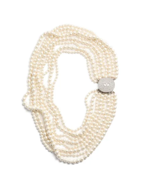 Valentino Garavani Ovalette necklace in metal, baroque glass beads, and Swarovski® crystals Silver WJ0CE7EXE
