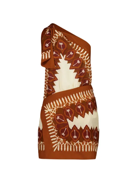 Johanna Ortiz Sun Traveller one-shoulder printed mini dress Brown PT03975