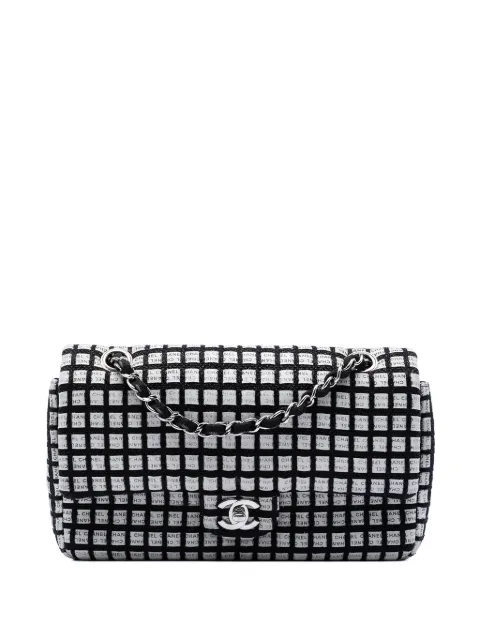CHANEL Pre-Owned 2014 Medium Classic Ribbon and Tweed Logo Double Flap shoulder bag Black GDFJYVYJ775IEI3Q