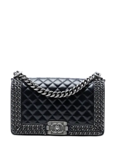CHANEL Pre-Owned 2016-2017 Old Medium Quilted Glazed Calfskin Chain Around Boy Flap crossbody bag Blue YO5P5YUW46L89G5K