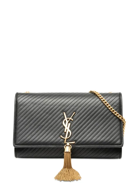 Saint Laurent Pre-Owned 2013-2026 Medium Diagonal Quilted Calfskin Monogram Kate Tassel crossbody bag Black YDN8PF3FP0KNN7GM