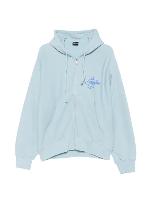 Stüssy garment-dyed logo-print zip-up hoodie Blue 1975180