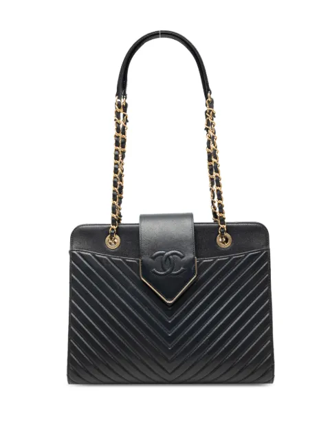 CHANEL Pre-Owned 2016-2017 Chevron Calfskin Collar and Tie tote bag Blue 66XGGWTPDBL55185