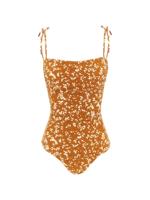 Kiton splatter-print tie-fastening swimsuit Brown D55770K0868G03001