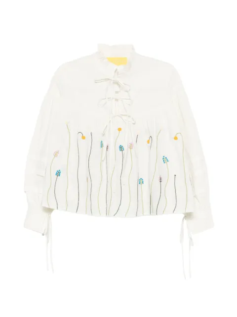 PHILIPPA 1970 floral-embroidered ruffled blouse White VALENTINAWHITE