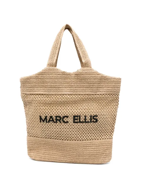 Marc Ellis logo-embroidered woven shoulder bag Neutrals BUBYANTIGUANATURAL