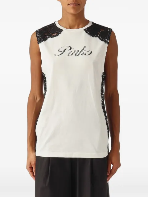 PINKO lace-trim logo-print top White 106562A383