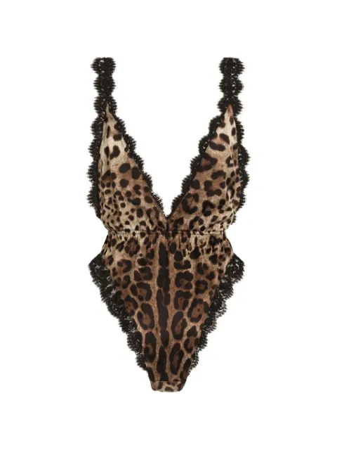 Dolce & Gabbana leo-print satin bodysuit Neutrals O9C61TON0A0