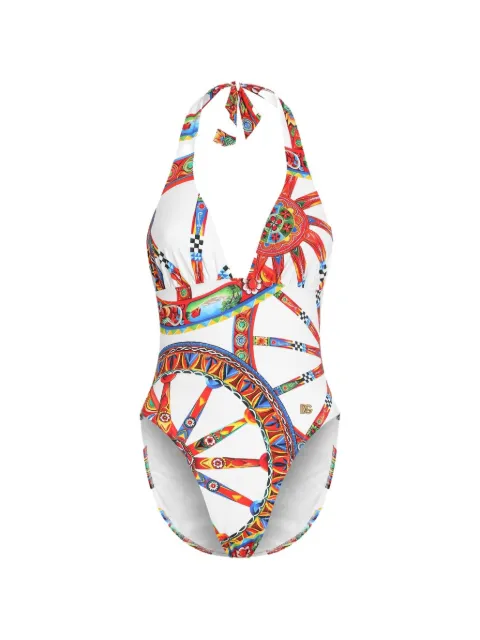 Dolce & Gabbana Carretto-print one-piece swimsuit White O9C27JON0HE