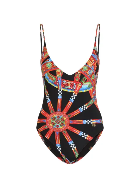 Dolce & Gabbana Carretto-print one-piece swimsuit Black O9A41JON0IE