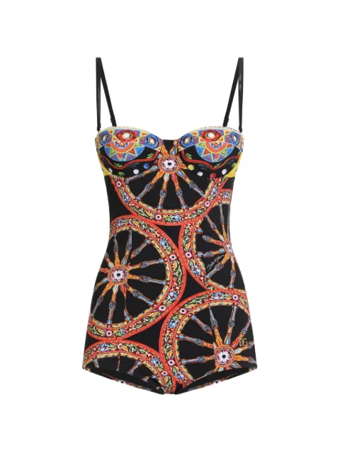 Dolce & Gabbana Carretto-print balconette one-piece swimsuit Black O9A13JON0HE