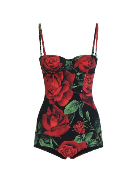 Dolce & Gabbana rose-print Balconette one-piece swimsuit Red O9A13JON0FR