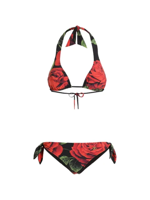 Dolce & Gabbana rose-print triangle bikini Black O8A54JON0FR