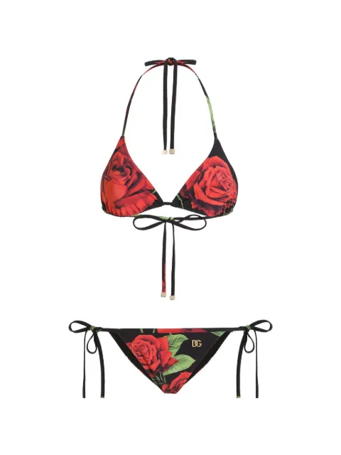 Dolce & Gabbana rose-print triangle bikini Black O8A02JON0FR