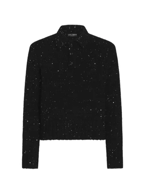 Dolce & Gabbana knit polo shirt with sequins Black GXZCUTJGMK1