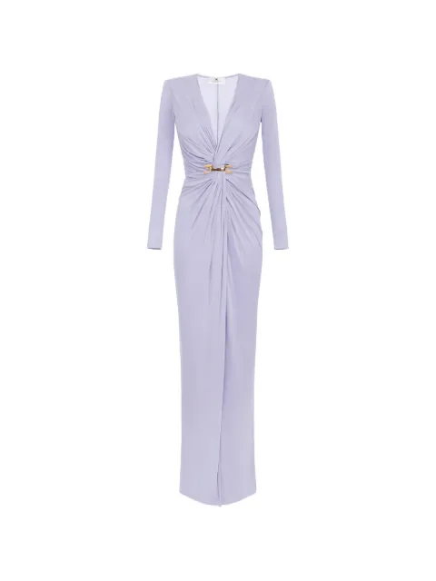 Elisabetta Franchi Red Carpet dress in cupro jersey fabric with jewel logo Purple ABR2961E2