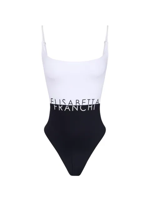 Elisabetta Franchi logo-print cut-out swimsuit White CS02M61E2