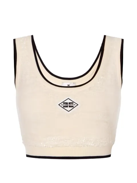 Elisabetta Franchi top in bouclé chenille fabric with contrasting details Neutrals TK64S61E2