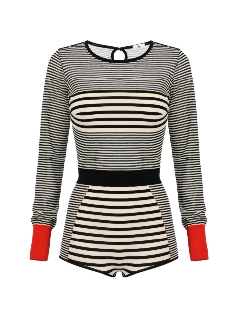 Elisabetta Franchi knit fabric romper suit with a mix of stripes Neutrals KT67T61E2