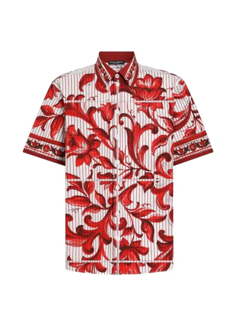 Dolce & Gabbana Majolica-print striped poplin Hawaii shirt Red G5LG9THH5E3