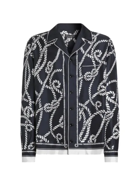 Dolce & Gabbana Marina-print silk twill shirt Blue G5IF1THI142
