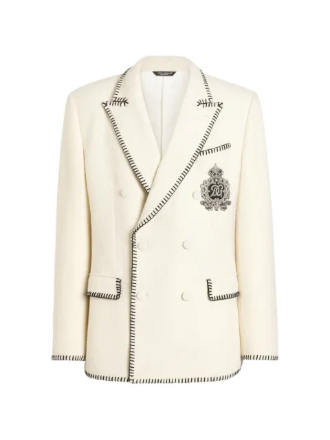 Dolce & Gabbana tweed double-breasted jacket with embroidery White G2VI5ZFUZEK