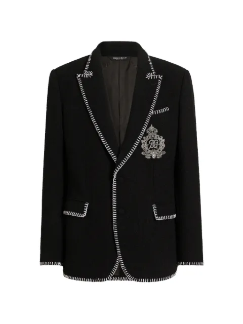 Dolce & Gabbana tweed single-breasted jacket with embroidery Black G2VI4ZFUZEK