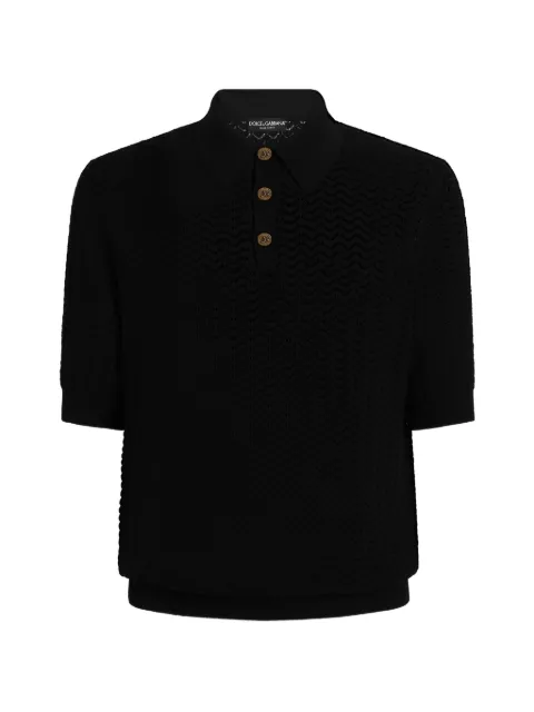 Dolce & Gabbana perforated cotton polo shirt Black GXZ02TJBCJW