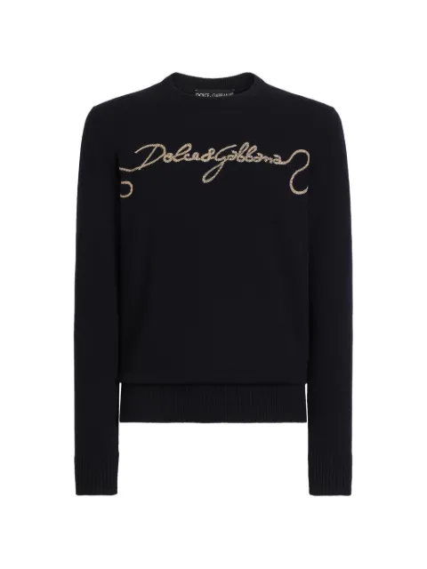Dolce & Gabbana smooth-knit pullover with embroidery Blue GXX02ZJDVIR