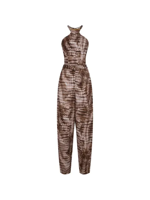 Elisabetta Franchi jumpsuit in lightweight jersey fabric with alligator print Brown TU06061E2