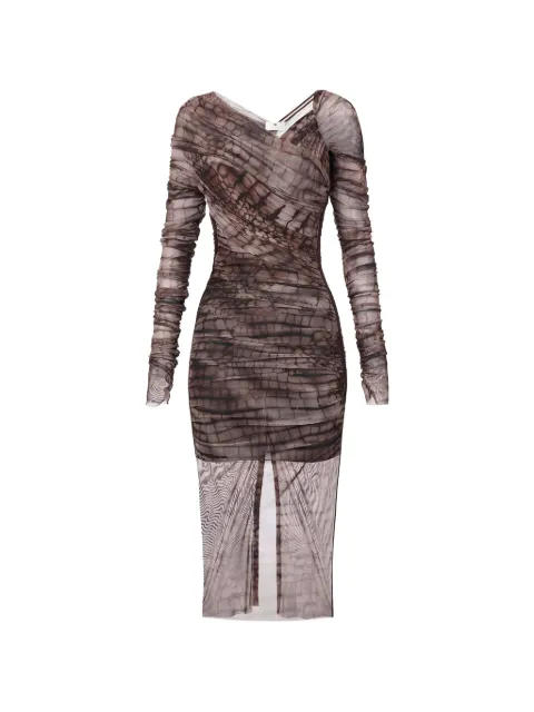 Elisabetta Franchi alligator-print ruched midi dress Brown AB91361E2