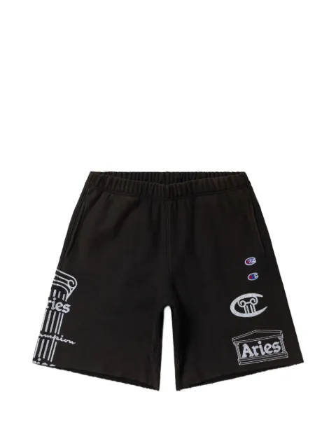 Champion x Aries logo-print raw-cut shorts Black 223591