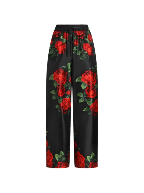 Dolce & Gabbana rose-print vanity silk trousers Black FTDNCTIS137