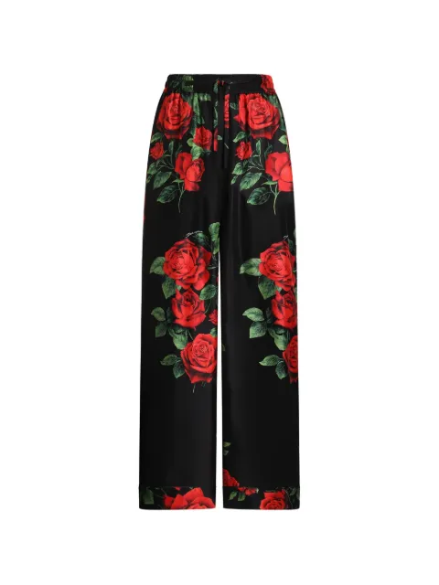 Dolce & Gabbana rose-print vanity silk trousers Black FTDL4TIS137