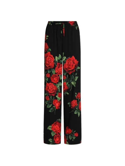 Dolce & Gabbana rose-print vanity silk trousers Black FTDL2TFSA9R