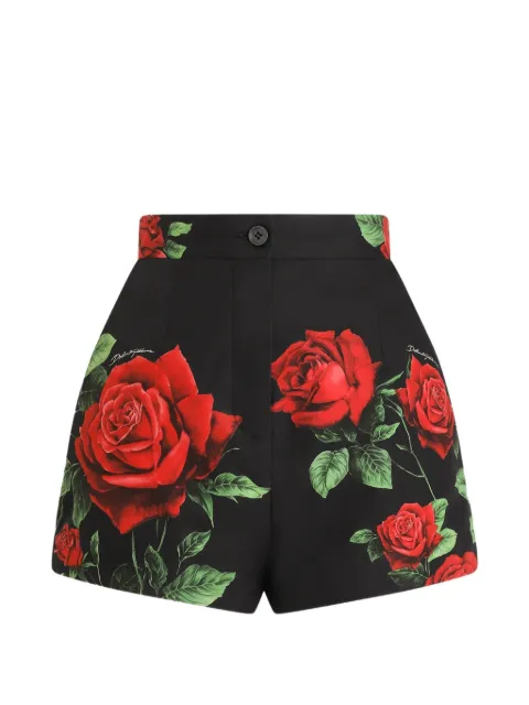 Dolce & Gabbana rose-print poplin shorts Black FTBTPTHS5VL