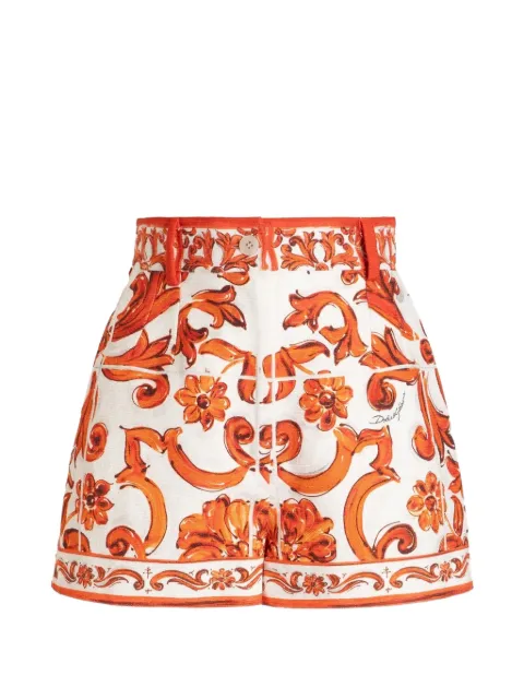 Dolce & Gabbana Maiolica-print pressed-crease shorts White FTBVHTGDDRC
