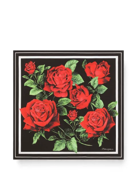Dolce & Gabbana 50X50 rose-print silk twill scarf Black FN093RGDDW2