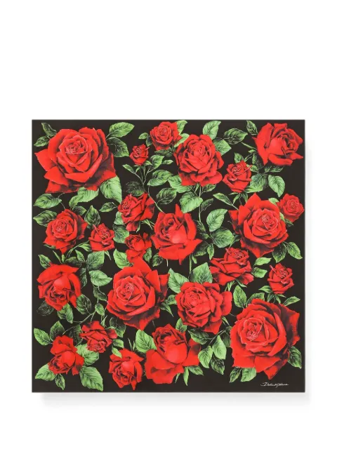Dolce & Gabbana 70x70 rose-print silk twill scarf Black FN092RGDDW2