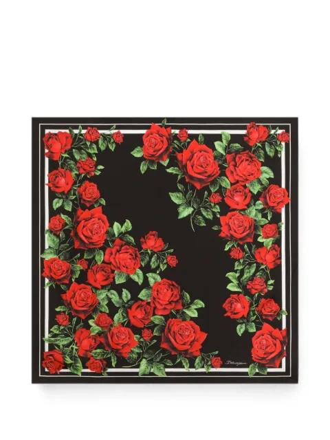 Dolce & Gabbana 90x90 rose-print silk twill scarf Black FN090RGDDW3