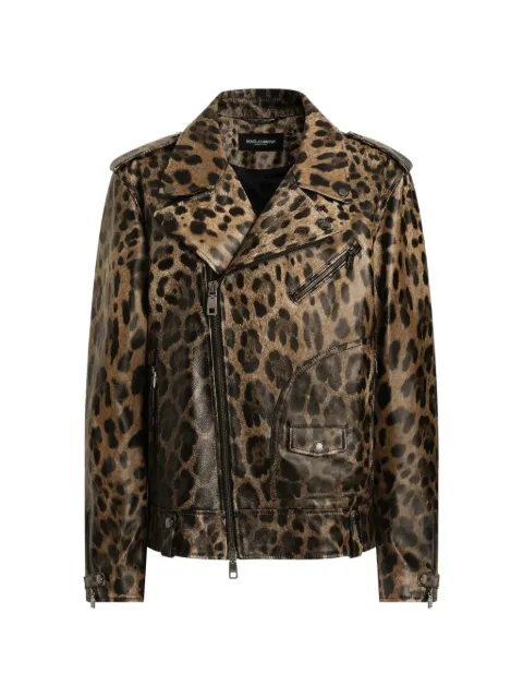 Dolce & Gabbana LEO-PRINT LEATHER JACKET Brown F9U91LHUL2M